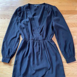 Black Front Wrap Long Sleeve Dress